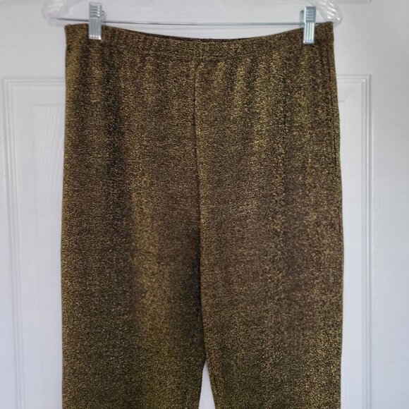 Sparkly Gold Glitter Flared Pants Elastic Waist Stretchy Metallic Blend -XL - Picture 7 of 8